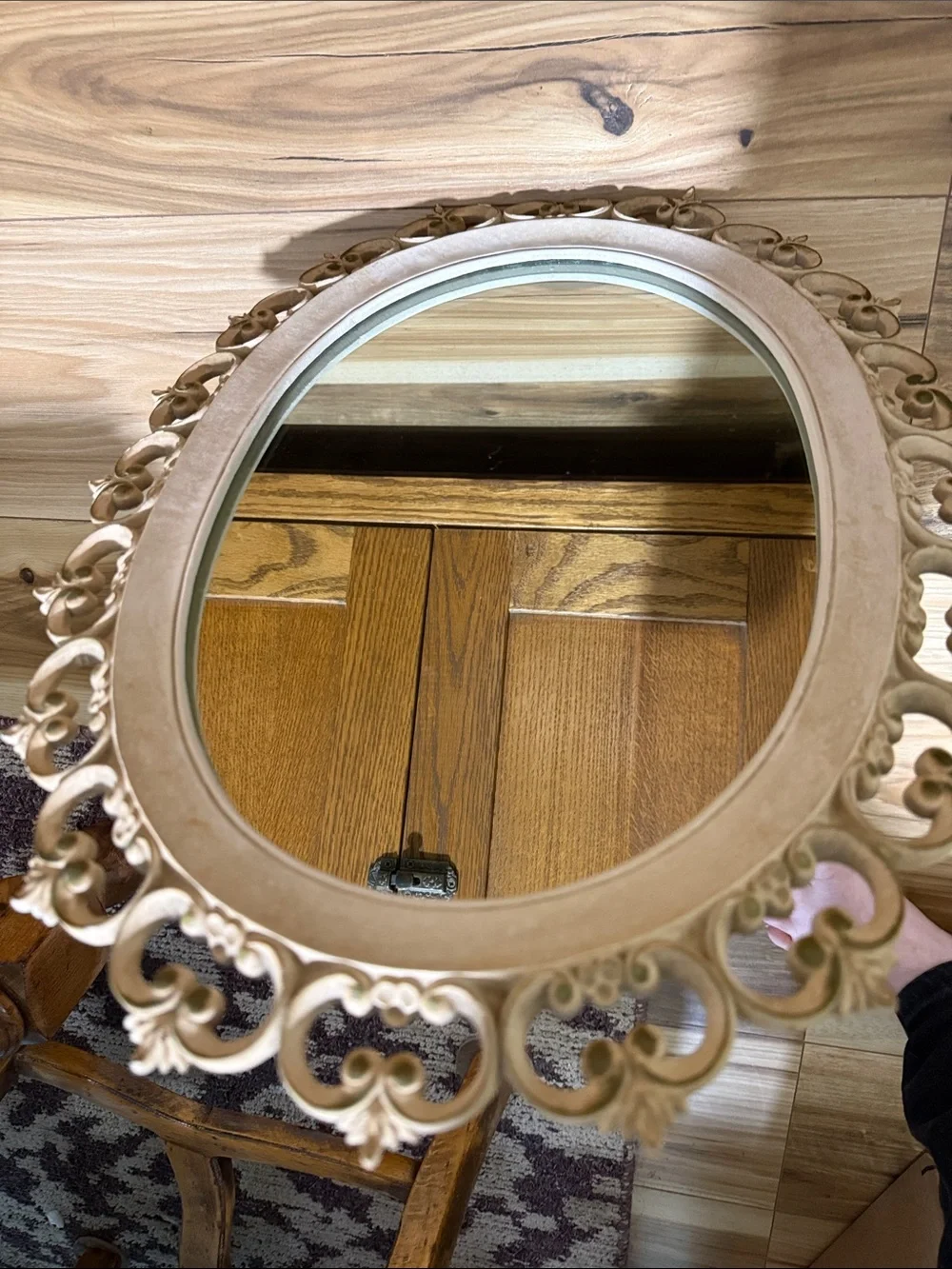 Vintage wood Ornate Cream Oval Wall Mirror or tabletop